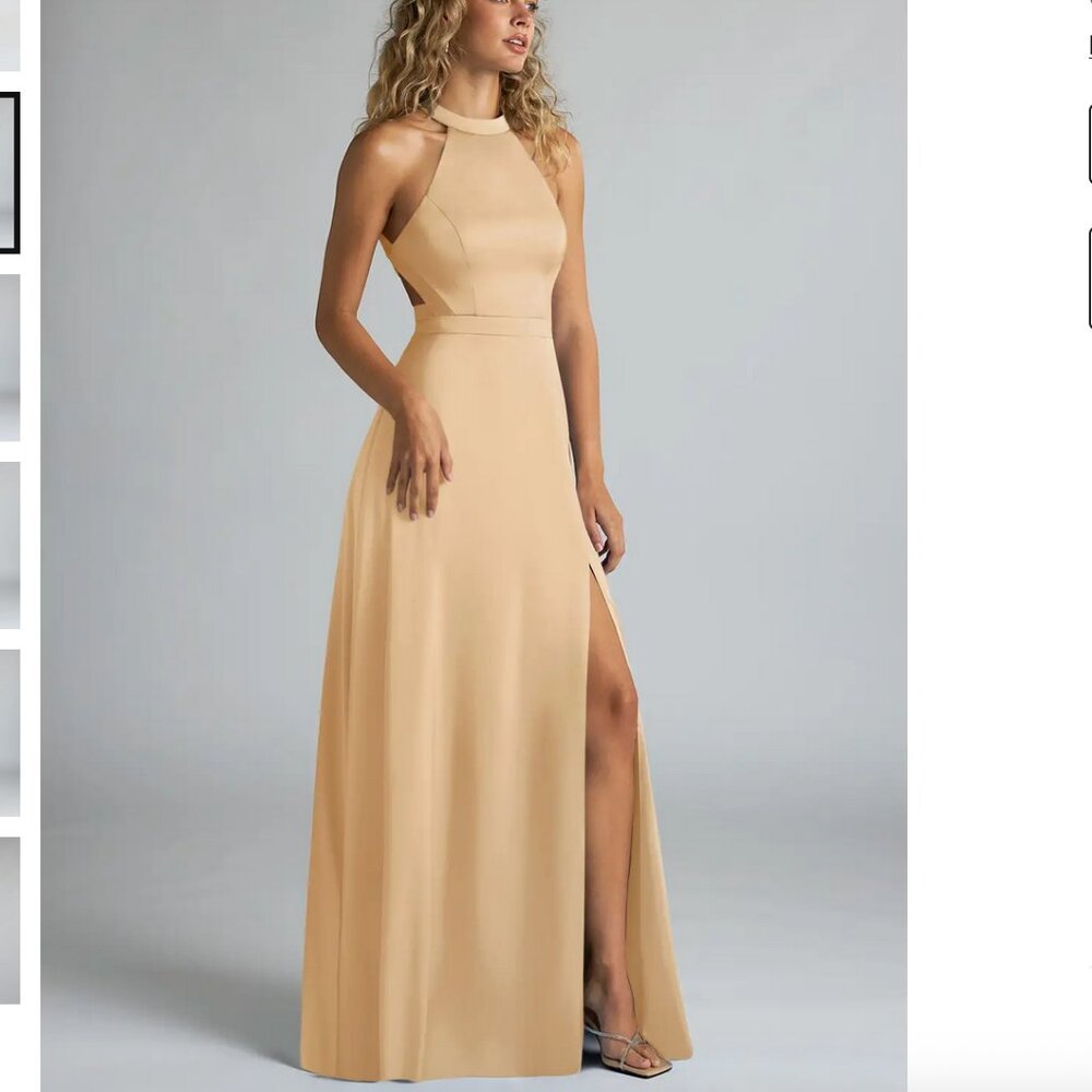 Azazie Clarice Gold Metallic Satin Bridesmaid Dress Sz 6 EUC - Picture 1 of 12